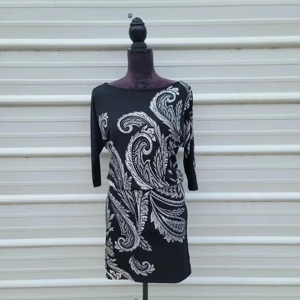 White House Black Market WHBM Dress Womens STRETCH Paisley Pullover Tunic XXS